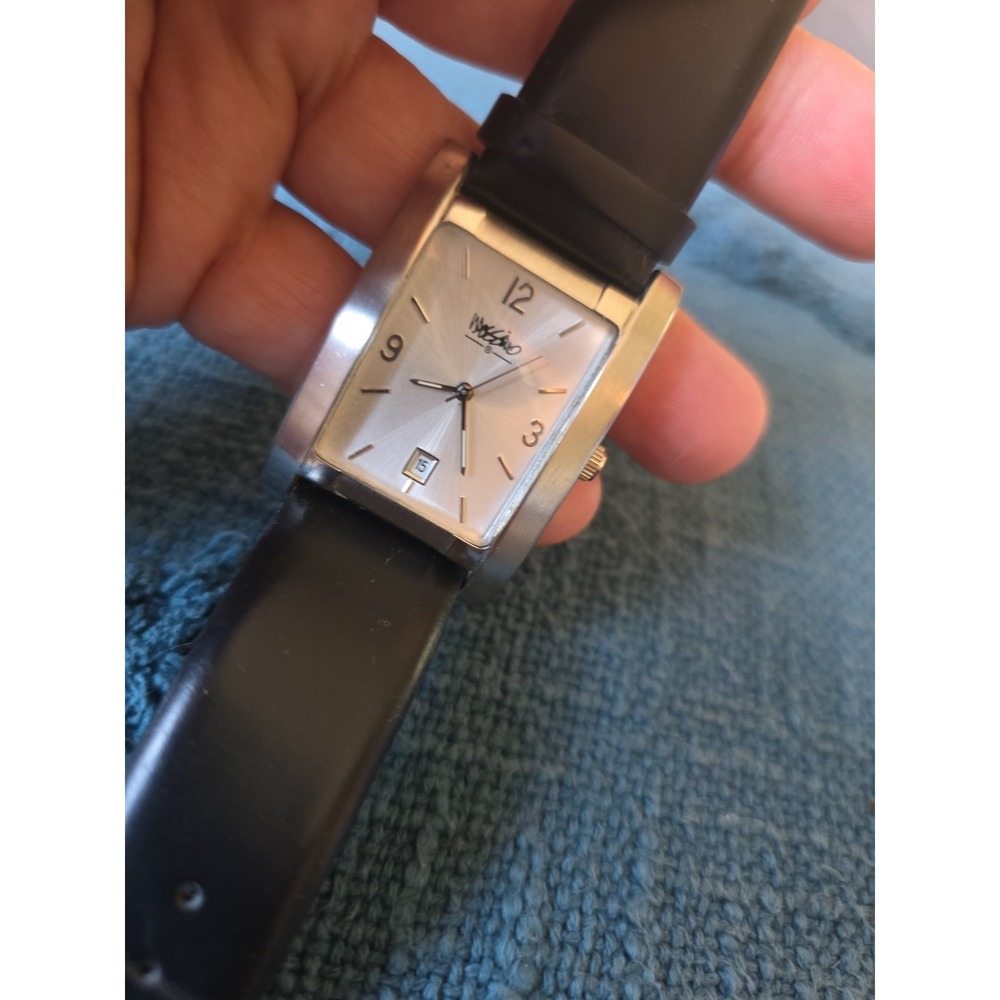Mossimo Watch Men's Black Leather Adjustable Band‎ Silver Face Rectangle